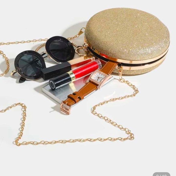 Glitter Sequins Round Women's Clutch Handbags Diamond Metal Circle Top Handlle - Picture 6 of 8